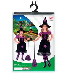 CZAROWNICA str�j dla dzieci 104cm czarno fioletowy kostium halloween z kapeluszem