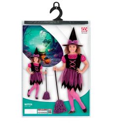 Str�j CZAROWNICA czarno - r�owy 158cm kostium halloween dla dziewczynki z kapeluszem