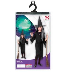 Str�j BABA JAGA 140cm czarna szata halloween dla dziecka z kapeluszem