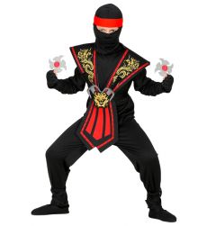 Str�j ninja z broni� KOMBAT czerwony 128cm str�j dla ch�opca kostium na bal przebranie na karnawa� dla dziecka