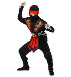 Str�j ninja z broni� KOMBAT czerwony 140cm str�j dla ch�opca kostium na bal przebranie na karnawa� dla dziecka