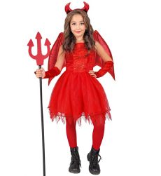 Dzieci�cy str�j DIABLICA 128cm czerwony kostium halloween ze skrzyd�ami i rogami