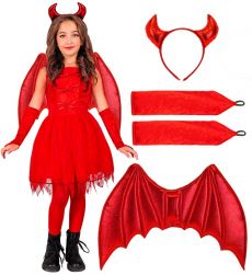 Dzieci�cy str�j DIABLICA 158cm czerwony kostium halloween ze skrzyd�ami i rogami