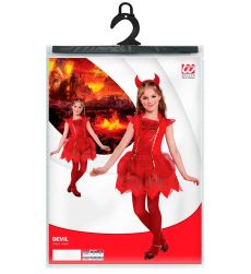 Str�j na Halloween dla dziewczynki DIABE�EK 140cm czerwony kostium z rogami