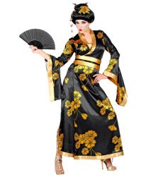 Karnawa�owy str�j GEJSZY XS kimono czarne z�ote kwiaty kostium japo�ski elegancki