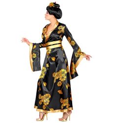 Karnawa�owy str�j GEJSZY XL kimono czarne z�ote kwiaty kostium japo�ski elegancki