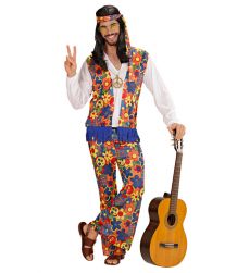 Str�j HIPIS z opask� i pacyfk� - XL kolorowy kostium hippie na imprez� i festiwal