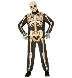 Str�j ko�ciotrupa dla doros�ych L kostium halloween czarny z nadrukiem ko�ci