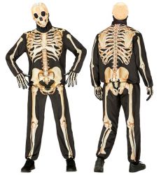 Str�j ko�ciotrupa dla doros�ych XL kostium halloween czarny z nadrukiem ko�ci