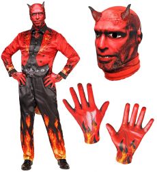 Str�j diab�a dla doros�ych XXL czerwony kostium halloween z motywem ognia