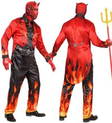 Str�j diab�a dla doros�ych XXL czerwony kostium halloween z motywem ognia