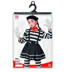 Str�j MIM dla dzieci - 128cm kostium pantomima czarno bia�y beret r�kawiczki
