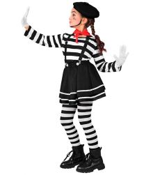 Str�j MIM dla dzieci - 158cm kostium pantomima czarno bia�y beret r�kawiczki