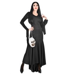 Str�j na Halloween gotycka dama MORTICIA L kostium czarna suknia elegancka