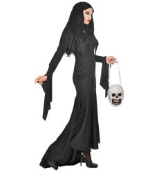 Str�j na Halloween gotycka dama MORTICIA L kostium czarna suknia elegancka