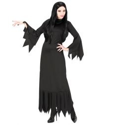 Str�j damski na Halloween MORTICIA L kostium czarna suknia gotycka elegancka