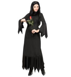 Str�j damski na Halloween MORTICIA L kostium czarna suknia gotycka elegancka