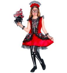 Str�j halloweenowy dla dziewczynki DIA DE LOS MUERTOS 128cm kostium czerwony