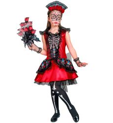 Str�j halloweenowy dla dziewczynki DIA DE LOS MUERTOS 128cm kostium czerwony