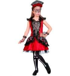 Str�j halloweenowy dla dziewczynki DIA DE LOS MUERTOS 140cm kostium czerwony