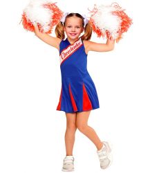 Str�j CHEERLEADERKI niebiesko czerwony 116 cm sukienka dla dziewczynki na bal i wyst�py