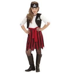 Str�j PIRATA dla dziewczynki 116cm czarno czerwony z opask� i paskowan� sp�dnic�