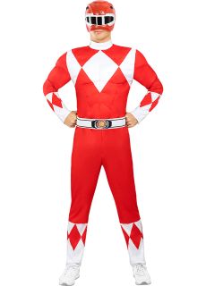 Str�j POWER RANGERS czerwony - M czerwony Power Ranger str�j superbohatera kostium cosplay str�j dla doros�ych