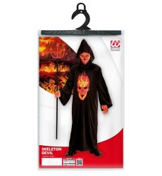 Kostium DIAB�A Halloween str�j dla dzieci 140cm czarna szata z ognist� czaszk�