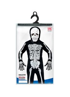 Str�j SZKIELET na Halloween dla dzieci 116cm czarny kostium z nadrukiem ko�ci