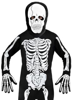 Str�j SZKIELET na Halloween dla dzieci 158cm czarny kostium z nadrukiem ko�ci
