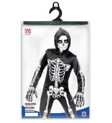 Str�j SZKIELET z kapturem 140cm czarny kostium halloween z nadrukiem ko�ci