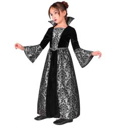 Str�j na Halloween dla dziewczynki KR�LOWA WAMPIR�W 128cm czarna suknia kostium