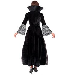 Str�j na Halloween KR�LOWA WAMPIR�W XL d�uga czarno srebrna suknia