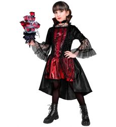 Str�j WAMPIRZYCY dla dziecka 140cm czarno czerwony kostium halloween dziewczynka
