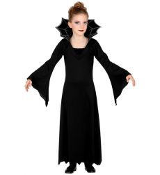 Str�j na Halloween MA�A WAMPIRKA 128cm czarna sukienka z ko�nierzem nietoperza