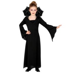 Str�j na Halloween MA�A WAMPIRKA 158cm czarna sukienka z ko�nierzem nietoperza