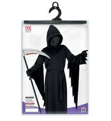 Dzieci�cy str�j na Halloween KOSTUCHA 128cm kostium czarna szata z kapturem