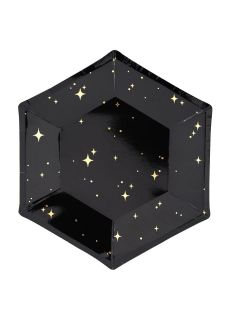 Talerze jednorazowe eleganckie GOLD STAR czarno-z�ote 20cm (6szt.) jednorazowe talerzyki papierowe