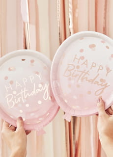 Talerzyki urodzinowe BALON r�owe z�oto (8szt.)