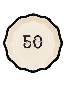 Talerzyki HELLO 50, 18 cm 6 szt talerzyki urodzinowe dekoracja sto�u na 50 urodziny talerzyki na urodziny