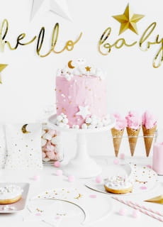 Talerzyki papierowe na baby shower chrzest roczek KSIʯYC (6szt.)