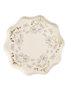 Be�owe talerzyki KWIATY 20cm (6szt.) dekoracja sto�u dekoracja na st� talerzyki na urodziny talerze w kwiaty