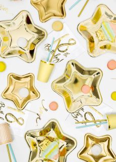 Talerzyki papierowe gold GWIAZDKA z�ote 18cm (6szt.) jednorazowe talerzyki sylwestrowe talerzyki urodzinowe