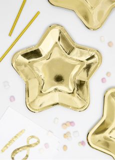 Talerzyki papierowe gold GWIAZDKA z�ote 18cm (6szt.) jednorazowe talerzyki sylwestrowe talerzyki urodzinowe