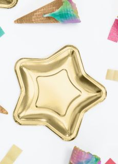 Talerzyki papierowe gold GWIAZDKA z�ote 18cm (6szt.) jednorazowe talerzyki sylwestrowe talerzyki urodzinowe