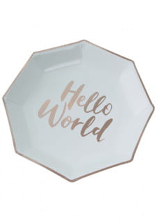 Talerzyki papierowe na Baby Shower HELLO WORLD 23cm (8szt.)