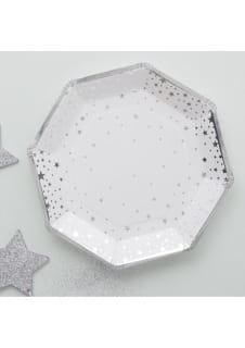 Talerzyki bia�e w srebrne gwiazdki GWIAZDA 23cm (8szt.)
