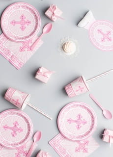Talerzyki papierowe na chrzest KRZY� r�owe 23cm (8szt.)