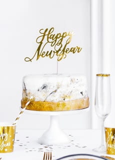 Topper na tort HAPPY NEW YEAR zoty