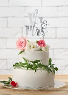 Topper na tort weselny Mr & Mrs srebrny